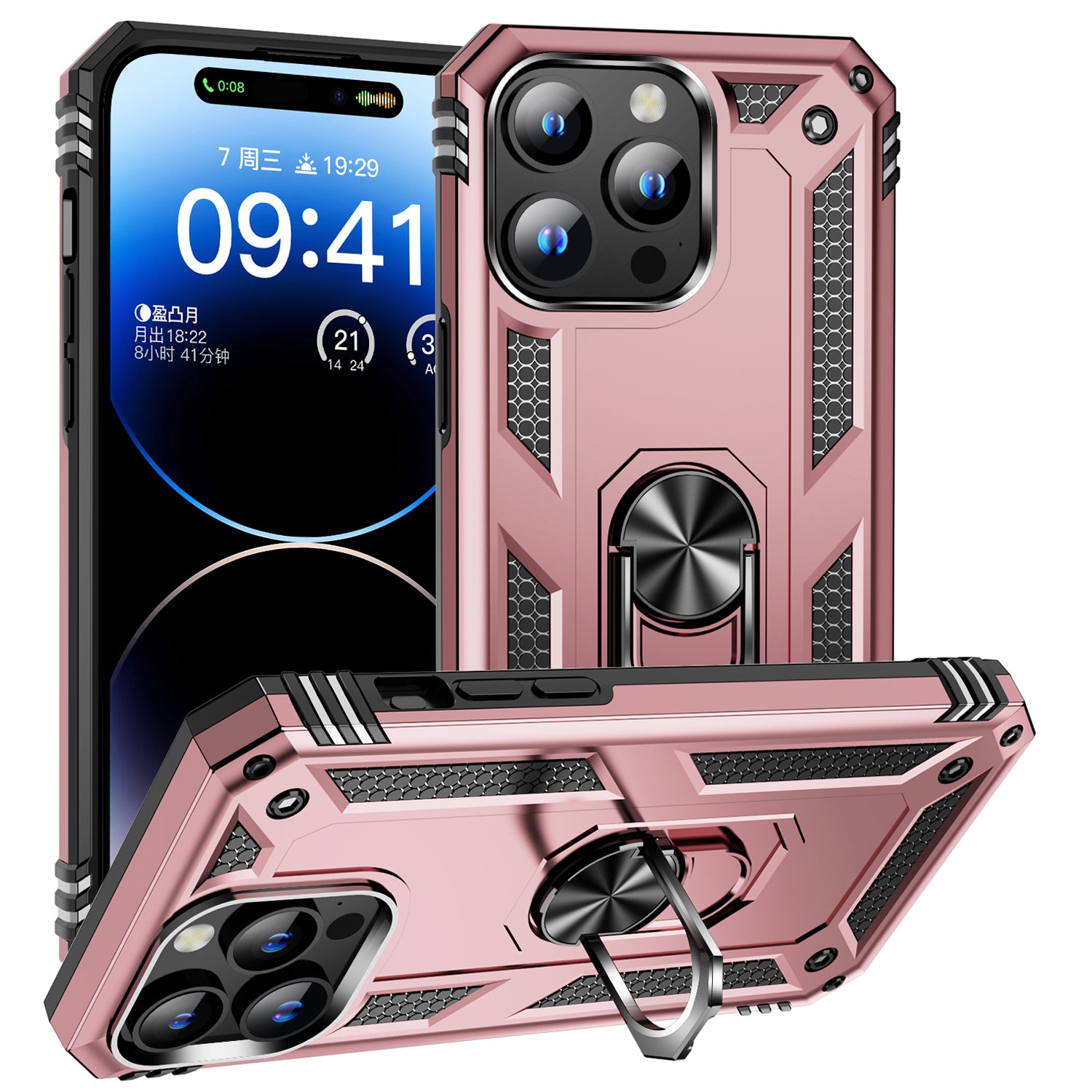 For iPhone 15 Pro Kickstand Phone Case PC TPU Cover with Built-in Magnetic Holder Metal Sheet For iPhone 15 Pro Kickstand Phone Case PC TPU Cover with Built-in Magnetic Holder Metal Sheet